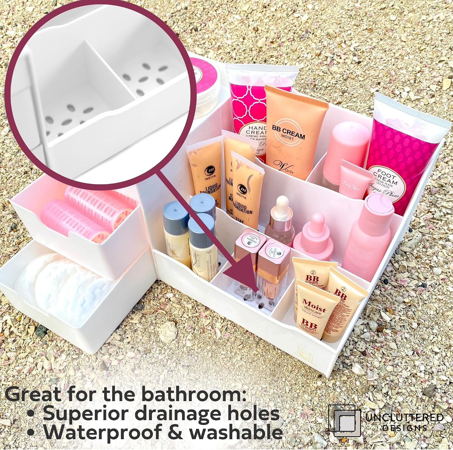 Thumbnail 4 de UNCLUTTERED DESIGNS Makeup Organizer With Drawers — Modern Countertop Storage for Cosmetics (White)