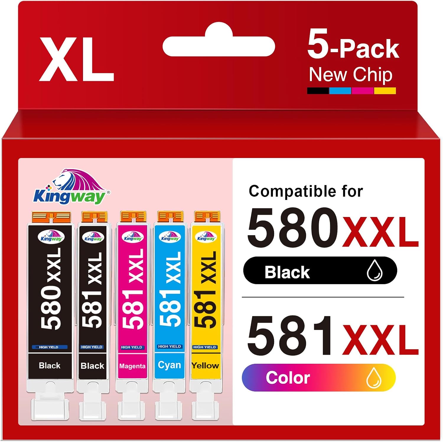 Detalle de KINGWAY 580XXL 581XXL ink cartridges 5 pack