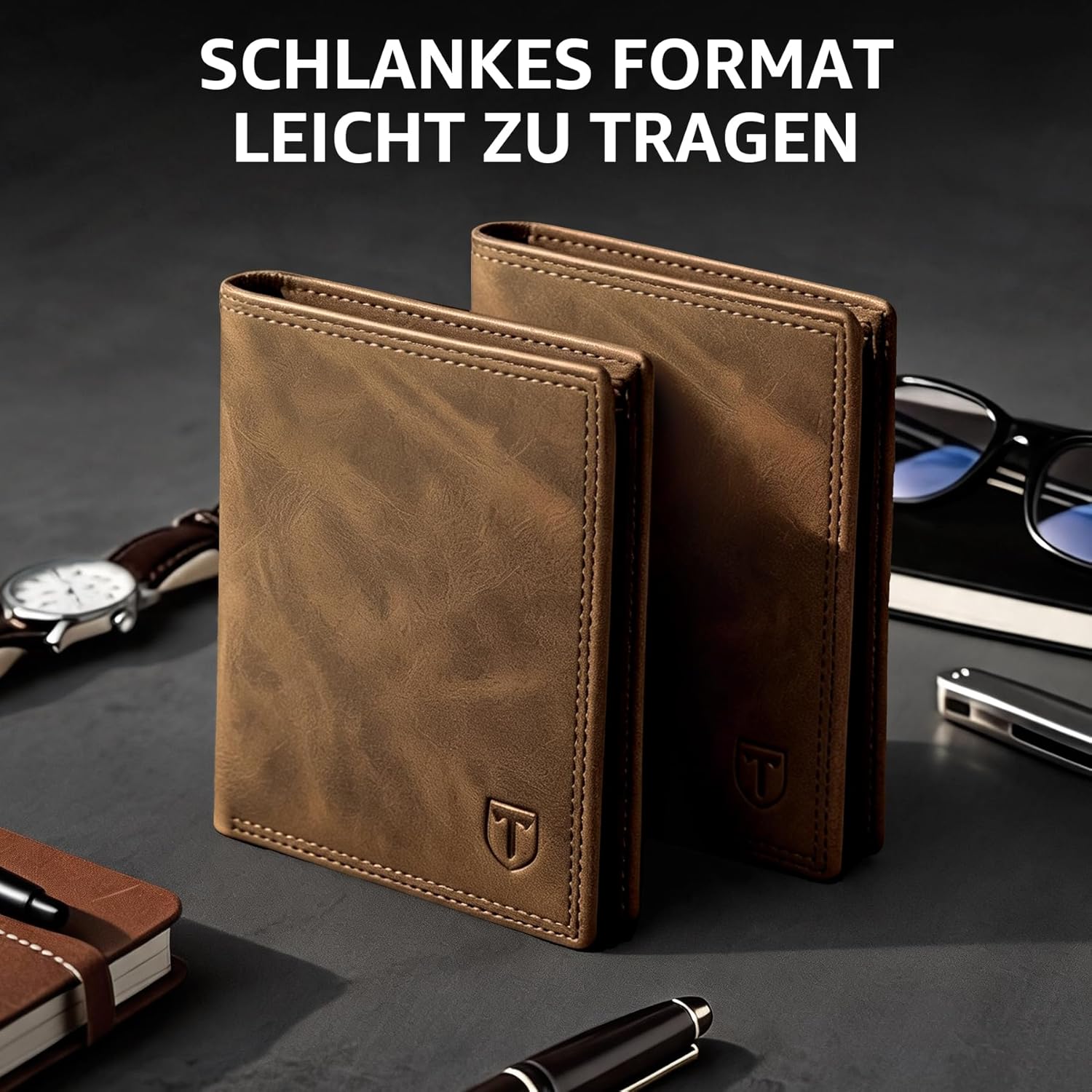 Detalle 2 de TENBST Geldbörse Herren – Großraum Slim Wallet mit 15 Kartenfächern, Münzfach und RFID-Schutz