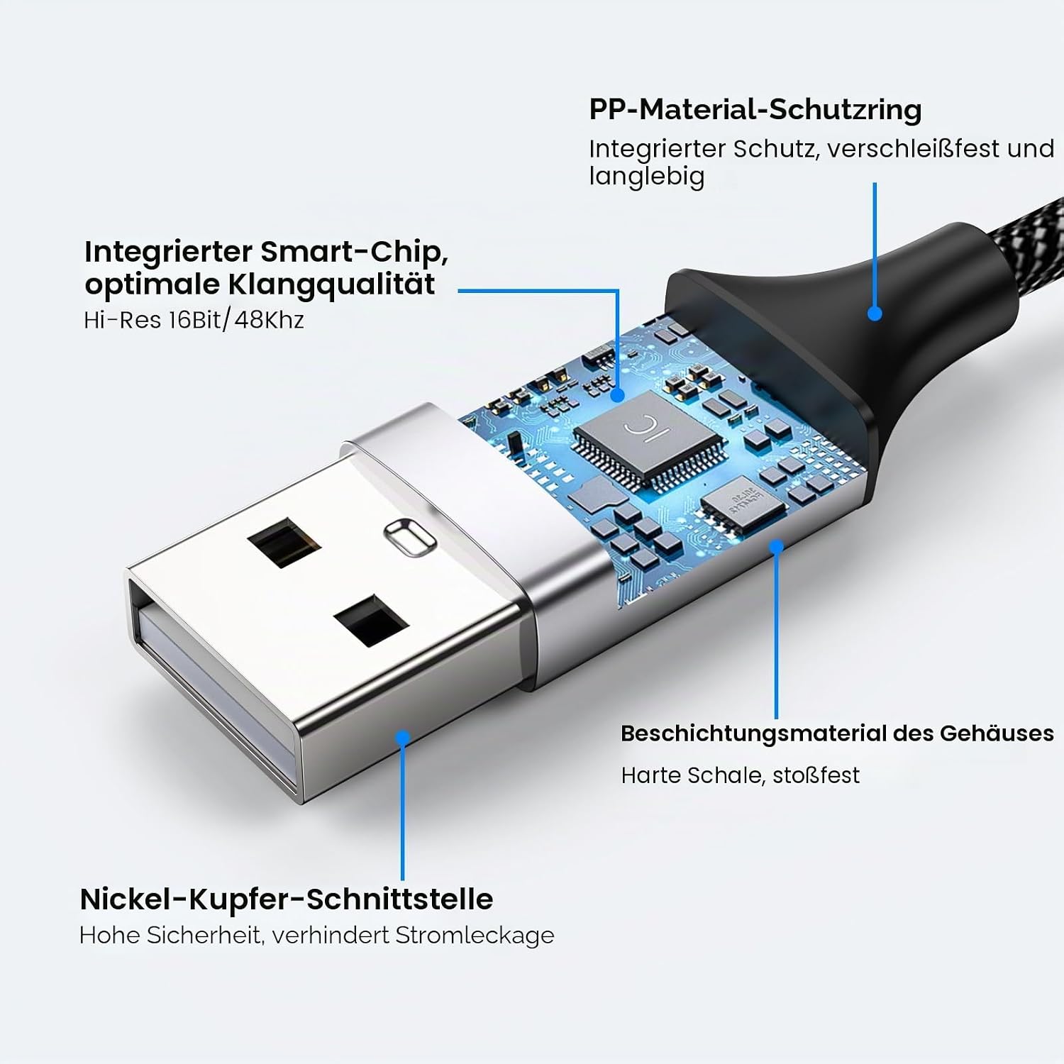 Detalle 2 de MOSWAG USB-zu-3,5-mm-Klinke-Audioadapter (2er-Set) mit Mikrofon-Anschluss für PC, PS4/PS5 & mehr