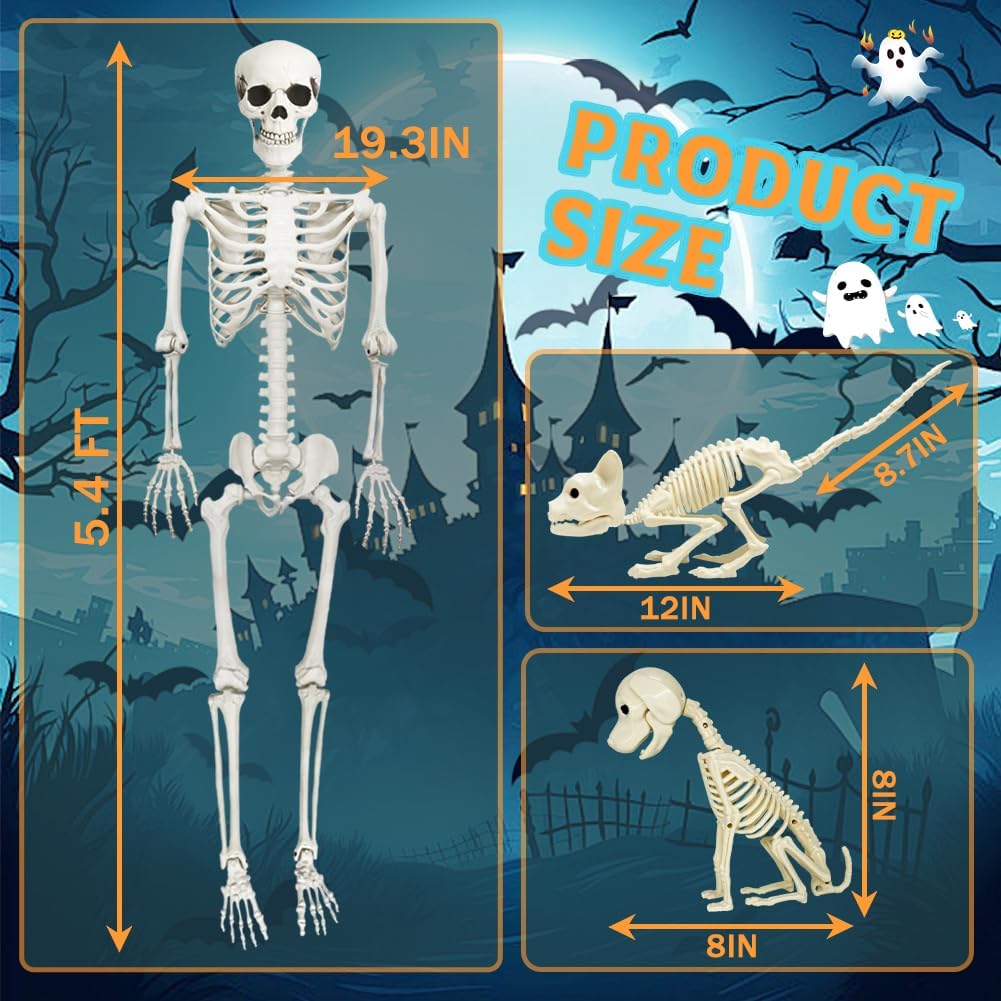 Detalle de UMEELR 5.4-Foot Halloween Skeleton Set with Poseable Human, Cat and Dog Figures