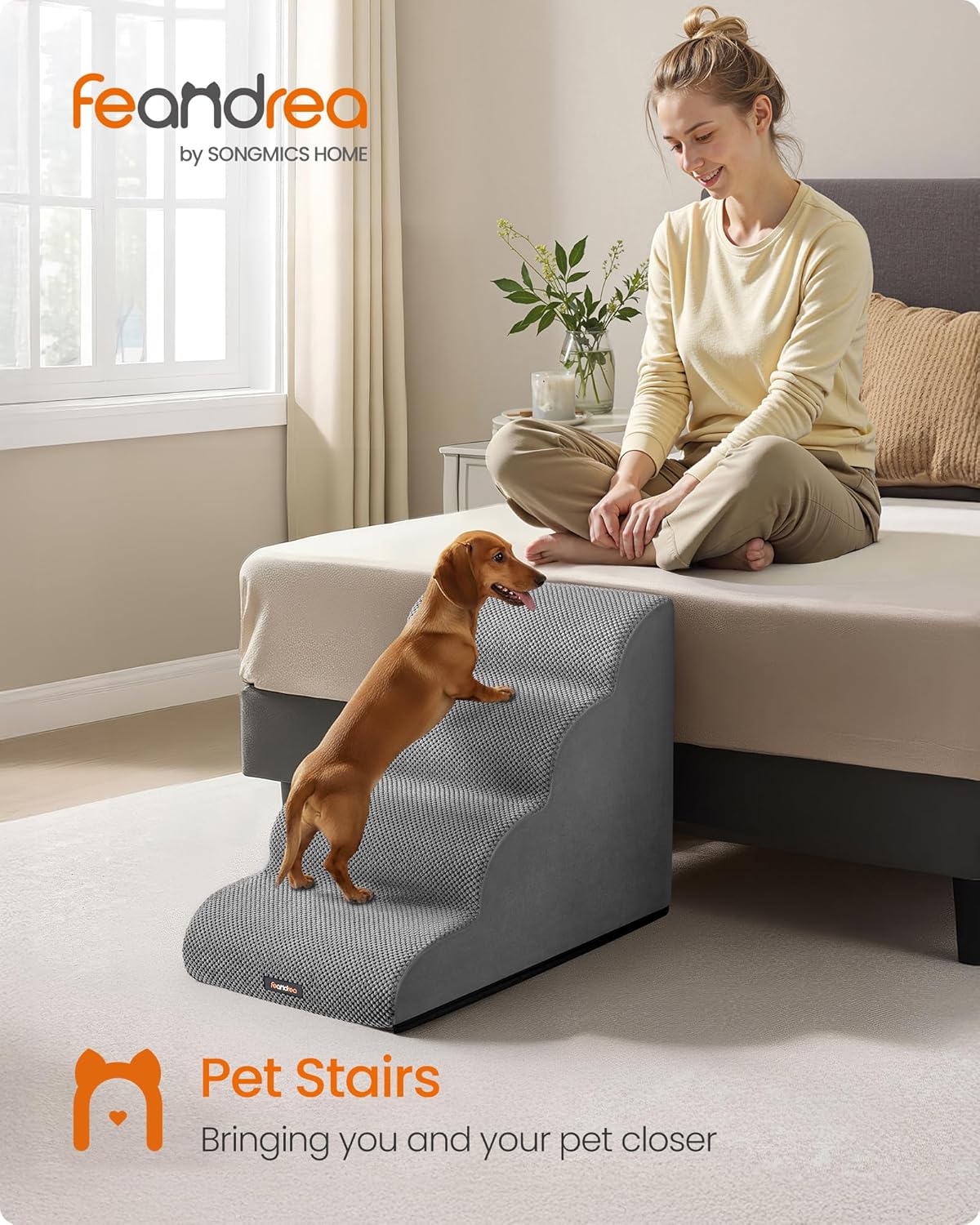 Thumbnail 1 de Feandrea 4-Step Dog Stairs (Waffle-Patterned Corduroy) PPS014GD01 in Dove Grey