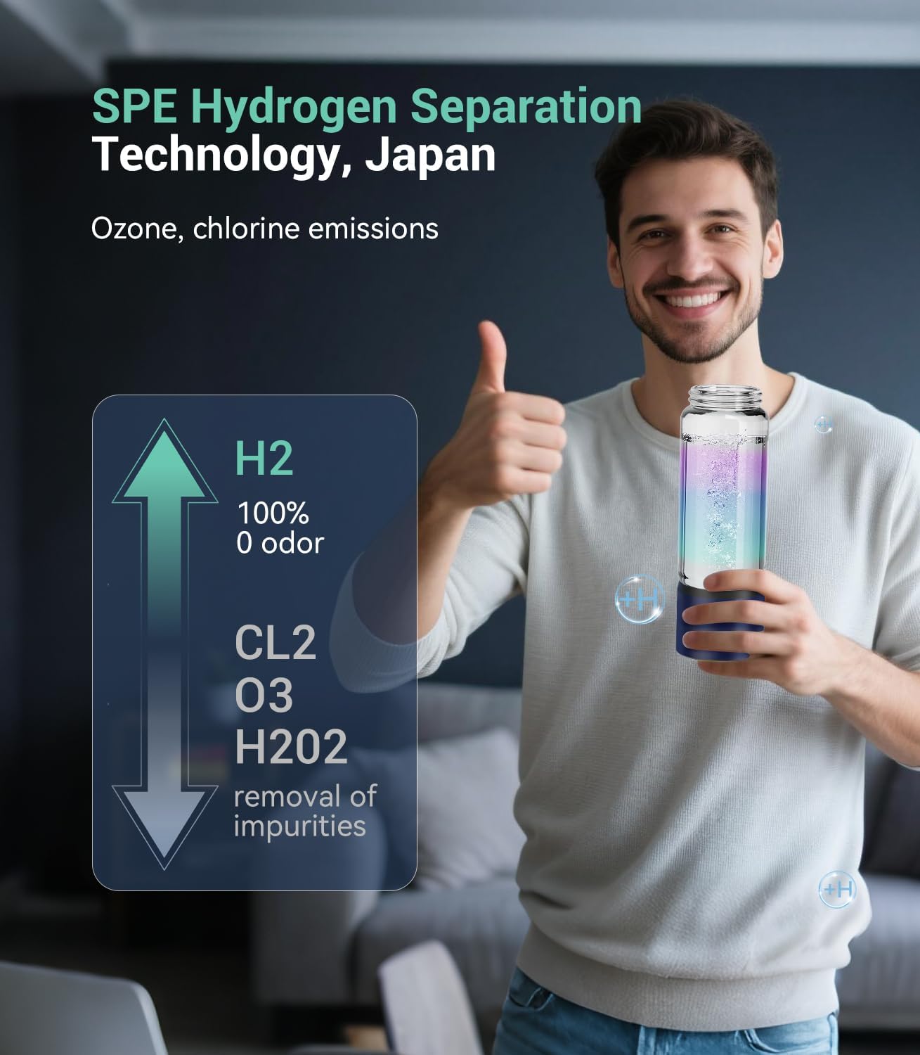 Detalle 1 de MSDQQTIY 4.0 Upgrade Hydrogen Water Bottle, 4,000 PPB, SPE/PEM, Glass