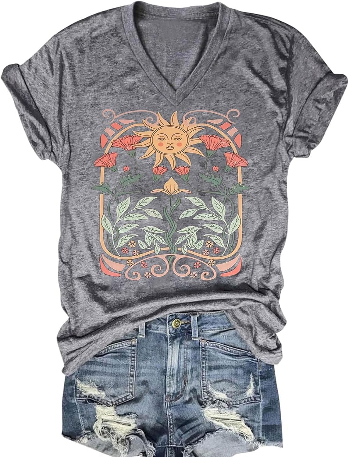 Detalle de Women's V-Neck Dragonfly Tee: Soft, Cute Summer Graphic Shirt