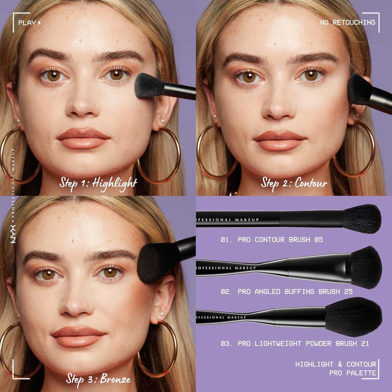 Thumbnail 6 de NYX Professional Makeup Highlight & Contour Pro Palette – Puder-Konturenkit mit matten & perlmuttfarbenen Tönen