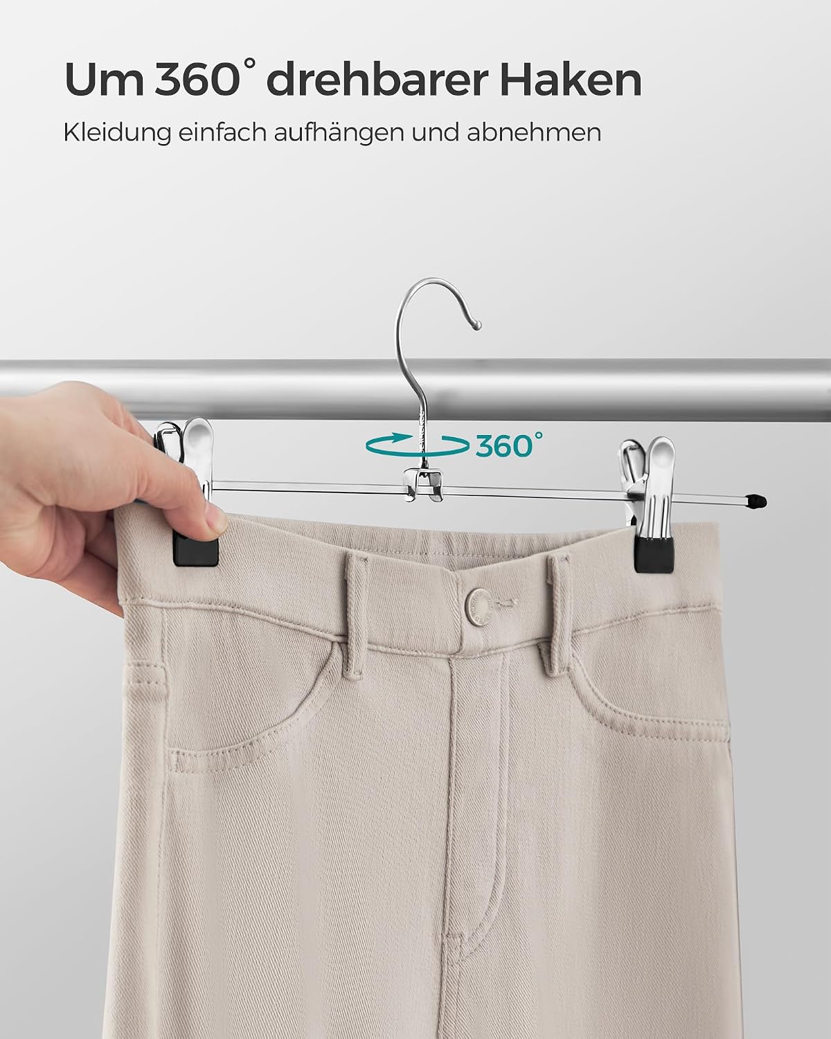 Thumbnail 5 de SONGMICS Hosenbügel aus Metall CRI006-20 (20er Set) mit 360° drehbarem Haken und verstellbaren Clips, 40 cm