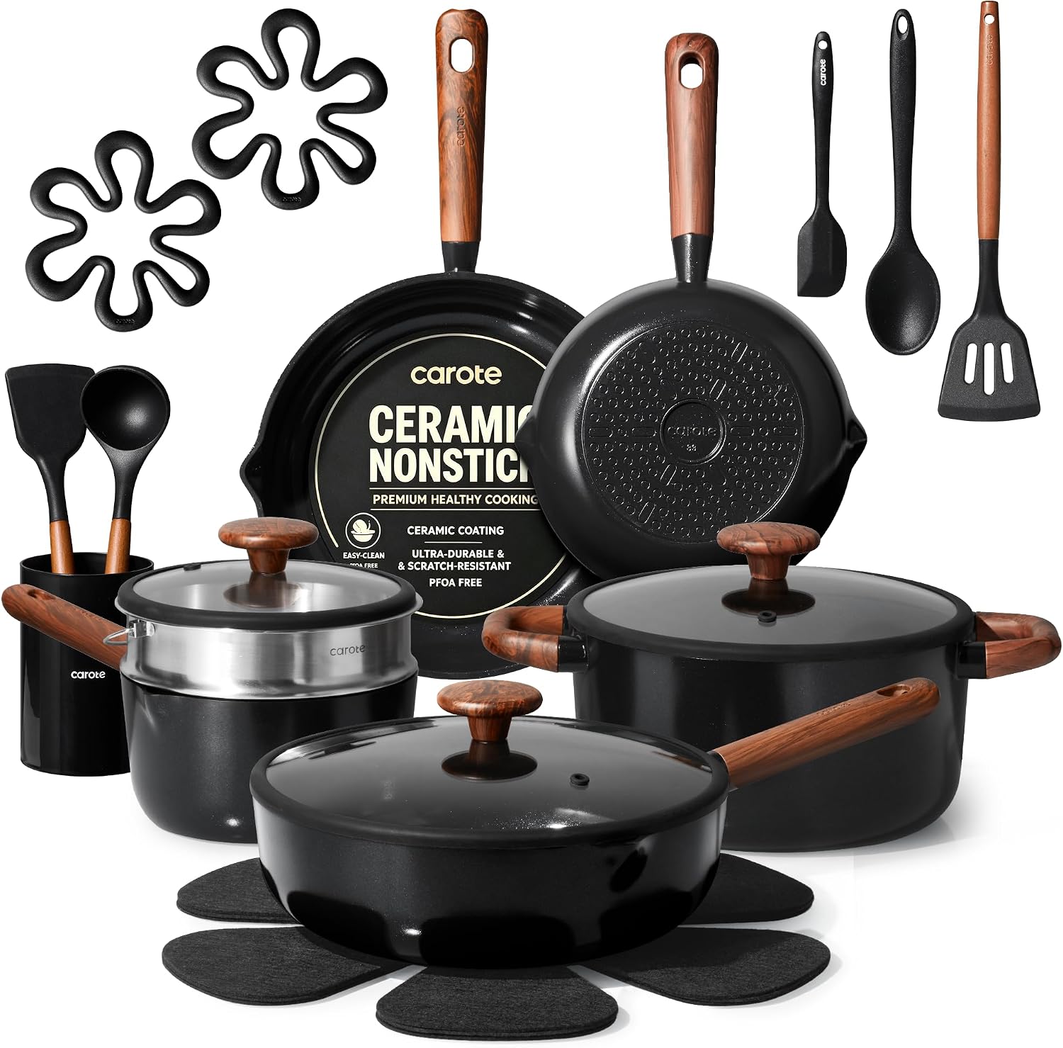 Detalle de CAROTE Ceramic Cookware Set, 21-Piece