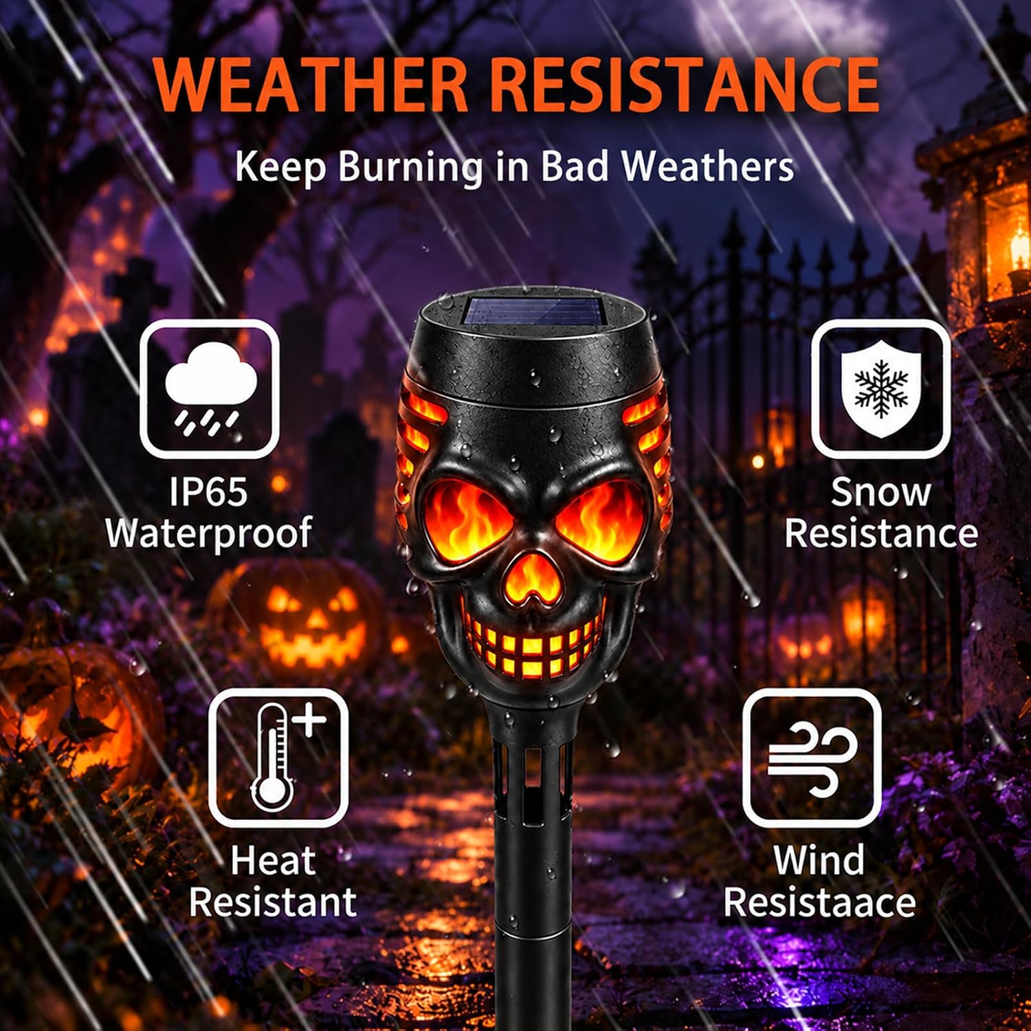 Detalle de Swingers hyd8-skullO Solar Torch Lights, Flickering Flame, 12 LEDs