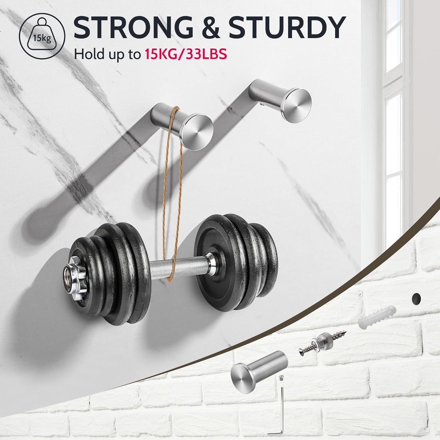 Detalle de SAYAYO 4PCS Coat Hooks Wall Mounted SUS304 Stainless Steel – Brushed Nickel