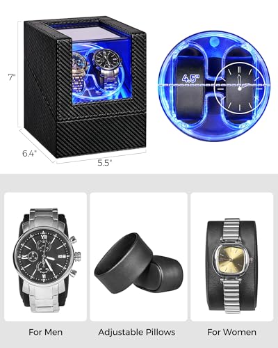 Detalle de ANWBROAD Uhrenbeweger 2 Uhren – LED-Kristall-Design Doppel-Uhrenbox mit leisem Motor