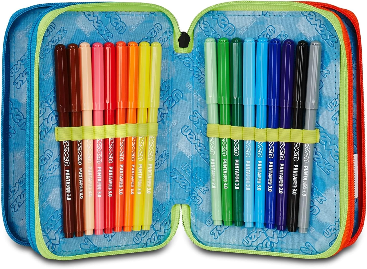 Thumbnail 3 de Seven Trousse d'école 3 Zip Scribbled Flame Bleu – 45 pièces et triple compartiment