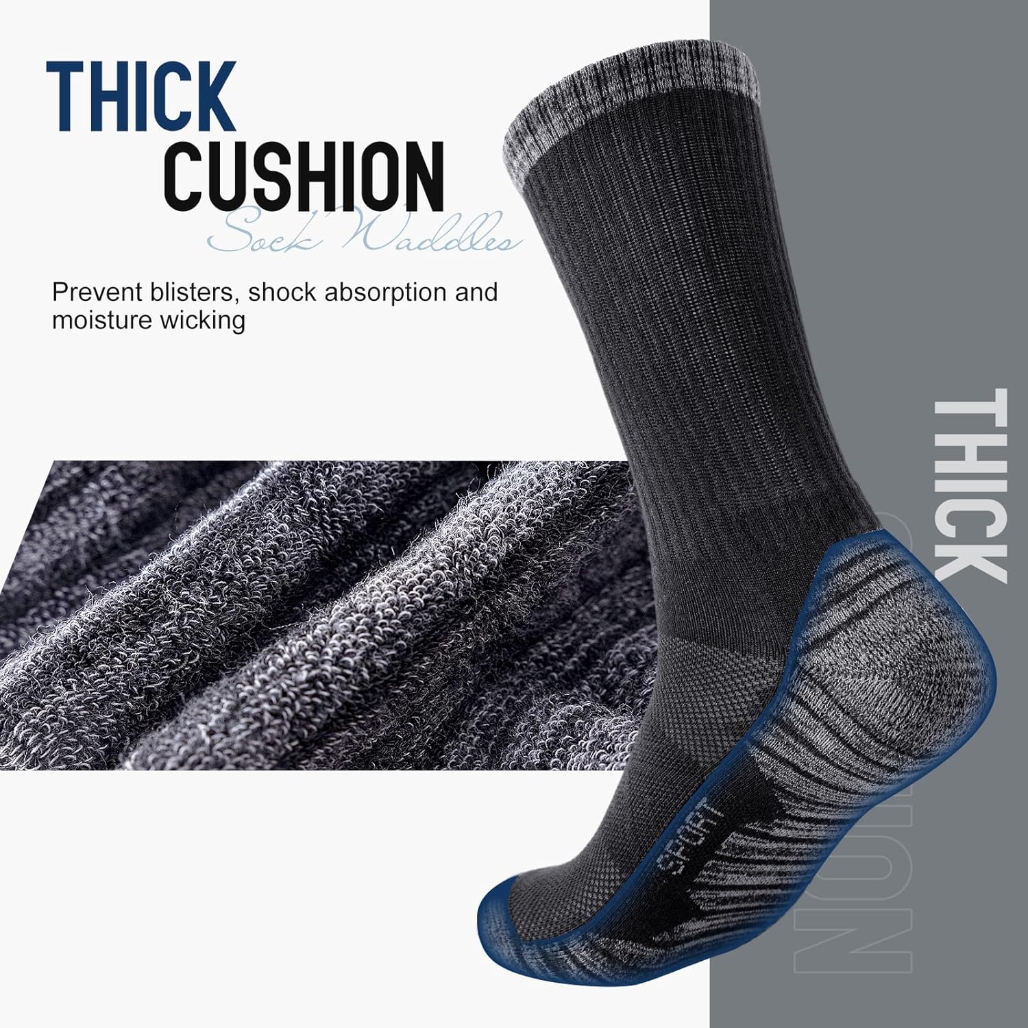 Thumbnail 5 de SockWaddles cushioned sport crew socks (5 pairs) – anti-blister, wicking, breathable comfort
