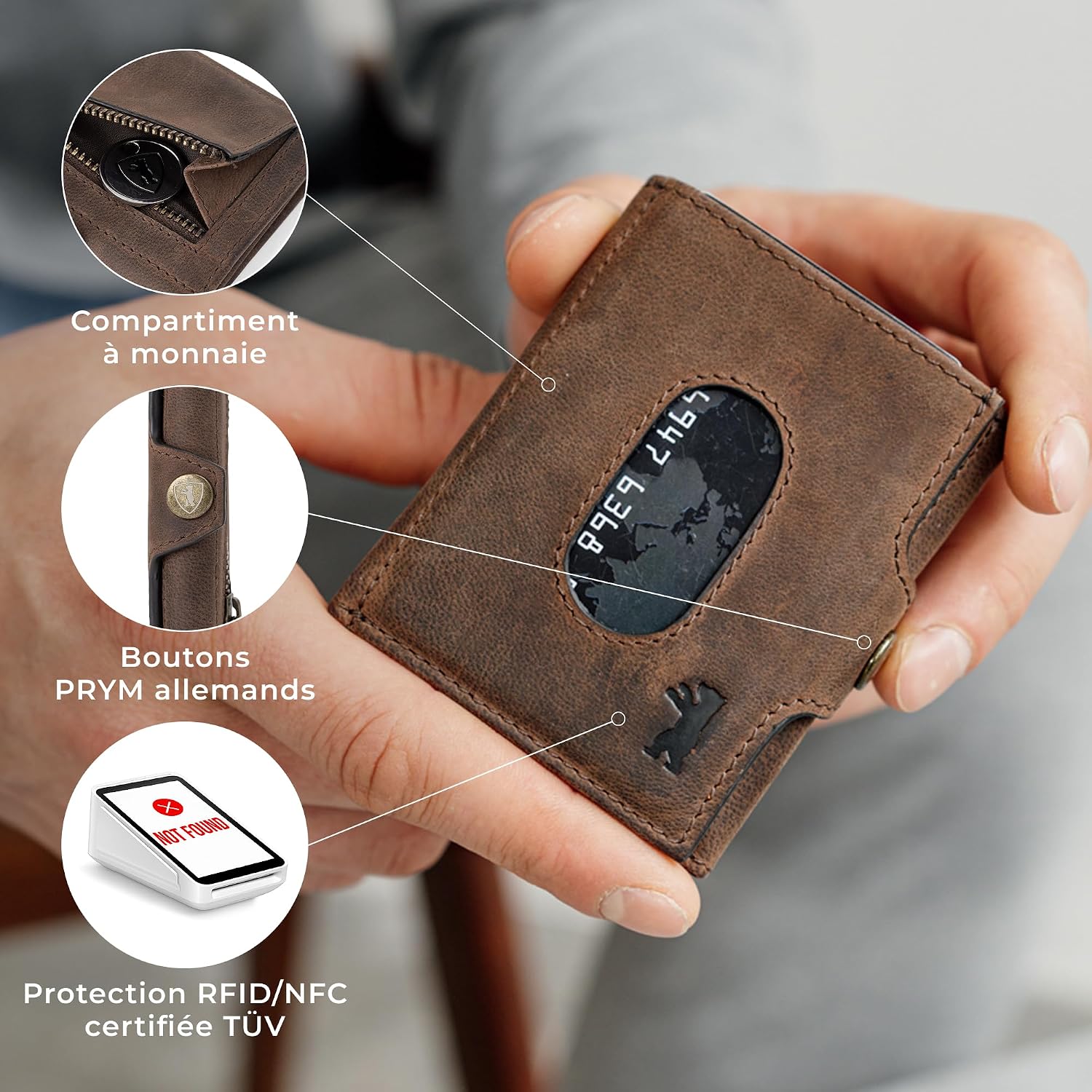 Thumbnail 4 de Berliner Bags Hamburg Portefeuille Slim en Cuir - Protection RFID, Marron