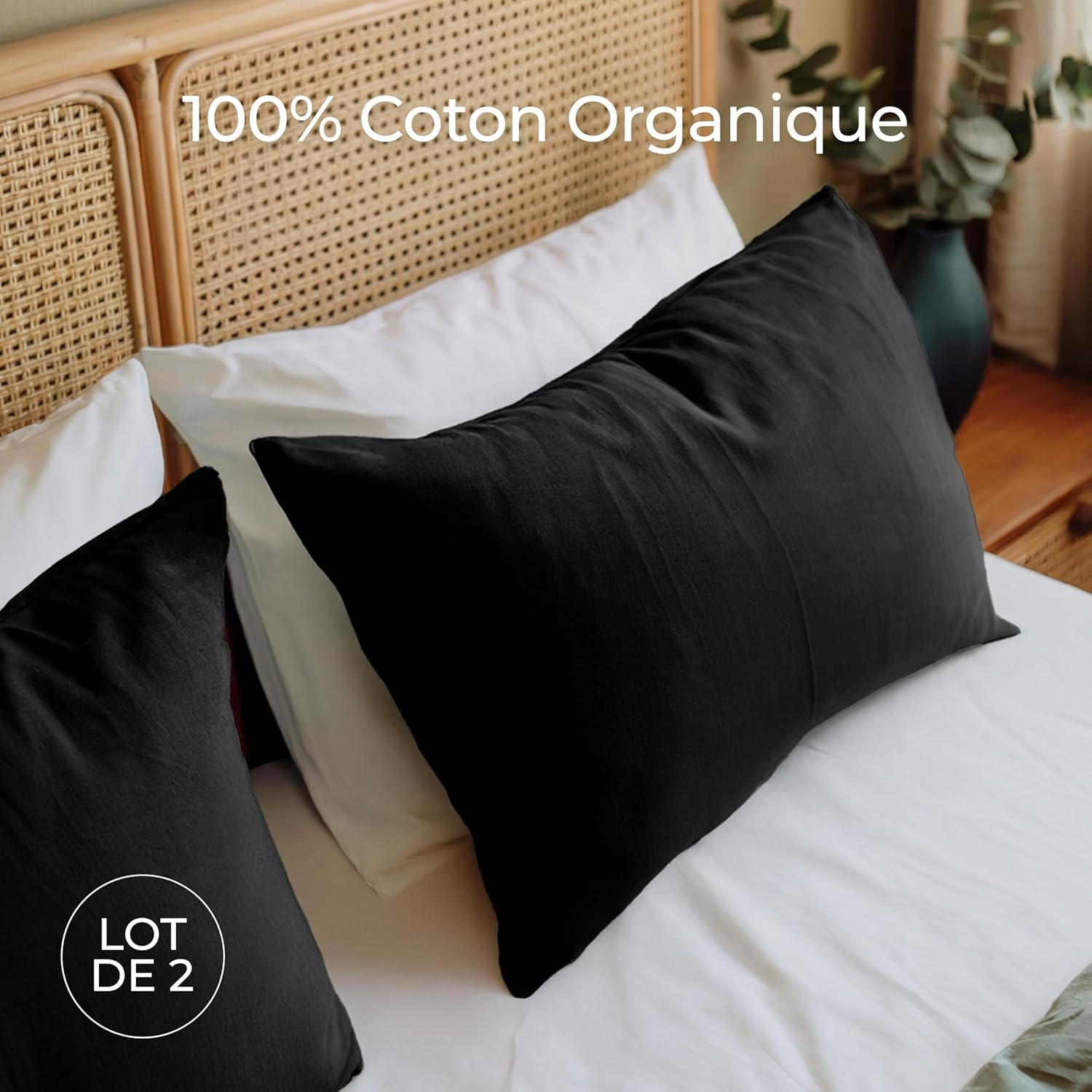 Thumbnail 1 de Dreamzie – Taie d'oreiller 50x70 cm en coton biologique, lot de 2, noir