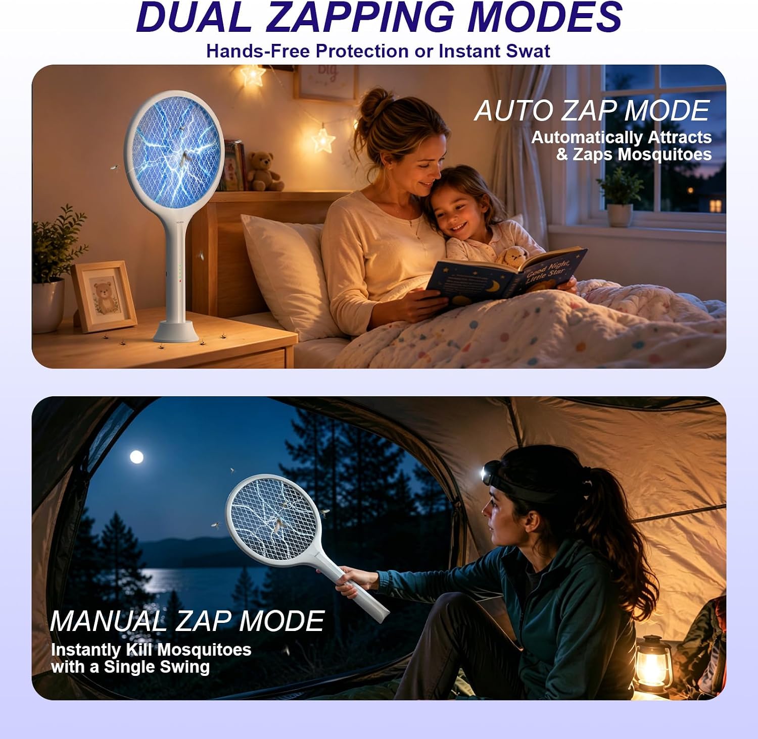 Detalle de Toolviann Electric Fly Swatter 4000V: 2-in-1 Mosquito Killer with 1800mAh Battery