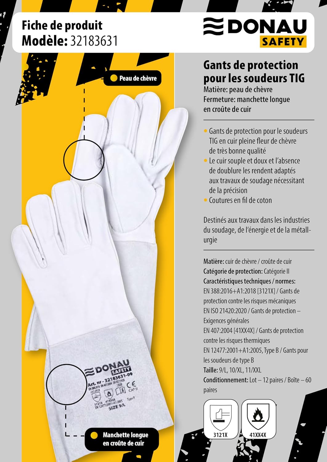 Thumbnail 6 de DONAU SAFETY 32183631-10 – rękawice TIG ze skóry koziej, rozmiar 10