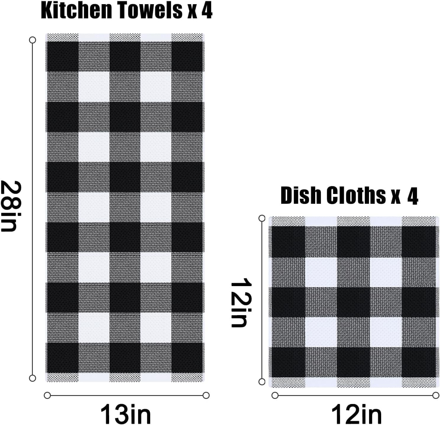 Detalle de Homaxy 10-Piece Kitchen Towels & Dishcloths Set: 12x12 and 13x28 Inches in White & Black