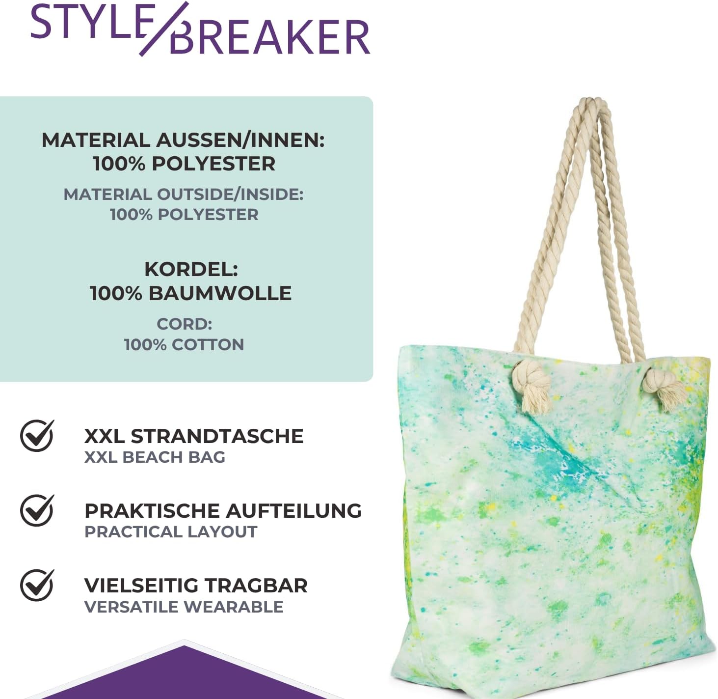 Detalle de styleBREAKER Borsa da spiaggia XXL Pouring spots: grande, colorata e versatile
