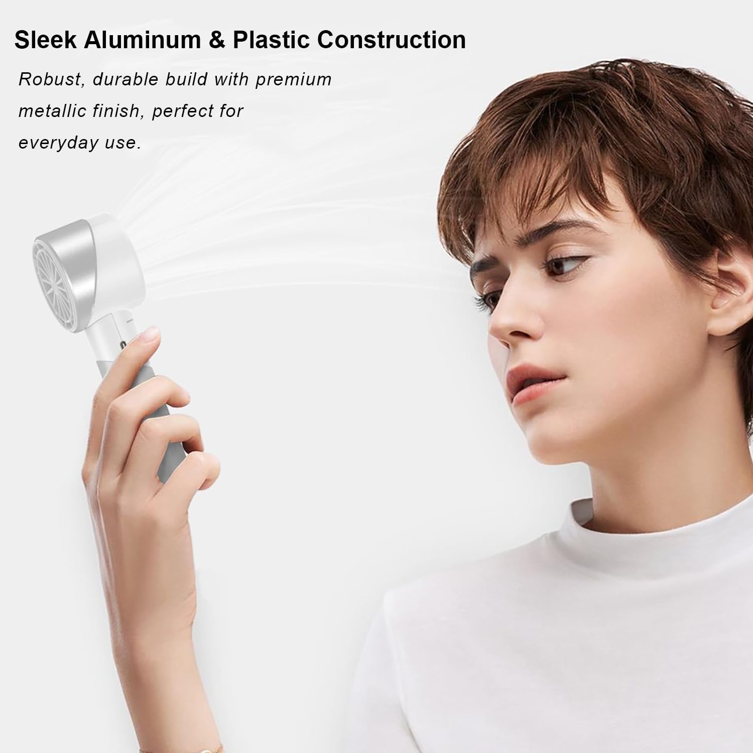 Detalle 2 de COZOME Handheld Fan: 7000RPM Turbo Portable Fan with 16H Battery, 4-Speed USB Rechargeable Mini Fan