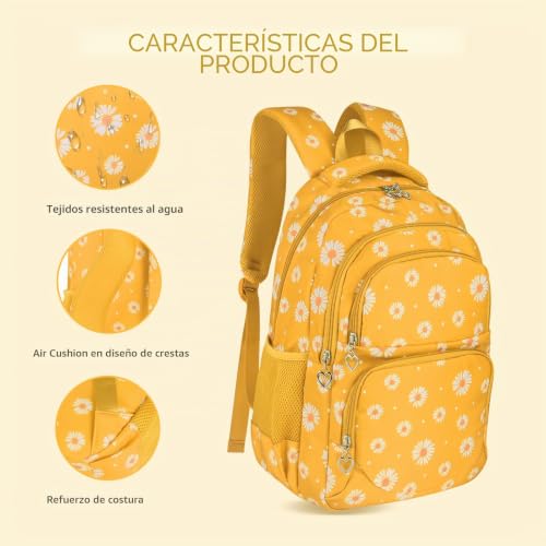 Thumbnail 4 de SIVENKE Mochila Escolar para niñas y adolescentes – Juego con bolsa de almuerzo y estuche en color amarillo