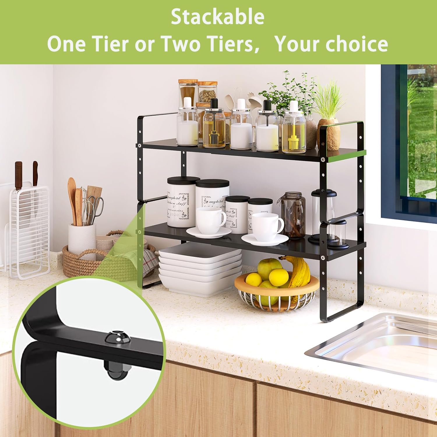 Detalle de Across-Star Expandable Cabinet Shelf Organizer Rack: Adjustable, Stackable Kitchen Storage Solution