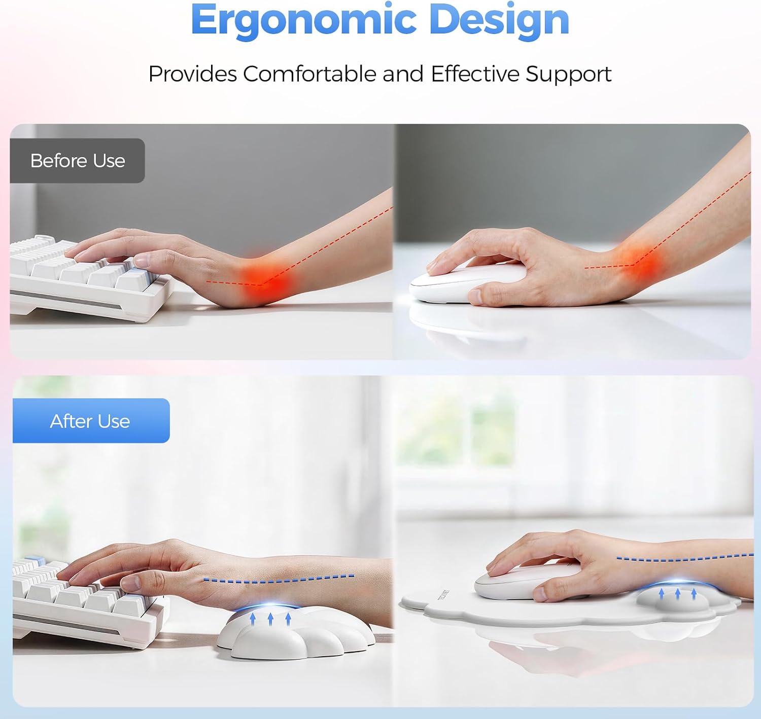 Detalle de TECKNET Keyboard and Mouse Mat Wrist Support Set with Memory Foam and PU Leather