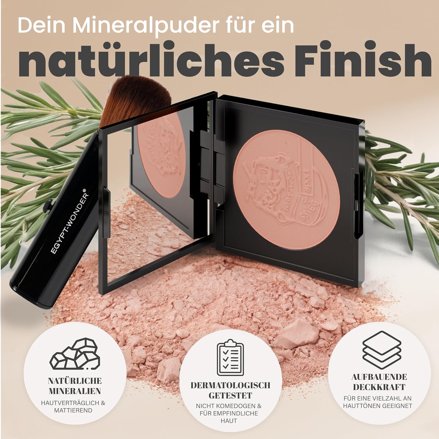 Detalle de EGYPT-WONDER Make-Up Compact Matt Puder – 10 g mit Pinsel, Original seit 1980