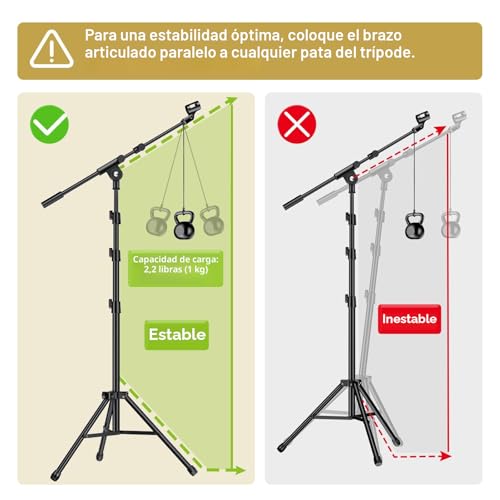Thumbnail 6 de TONOR T35: Soporte de micrófono con trípode robusto, brazo ajustable y soporte para tablet/ móvil