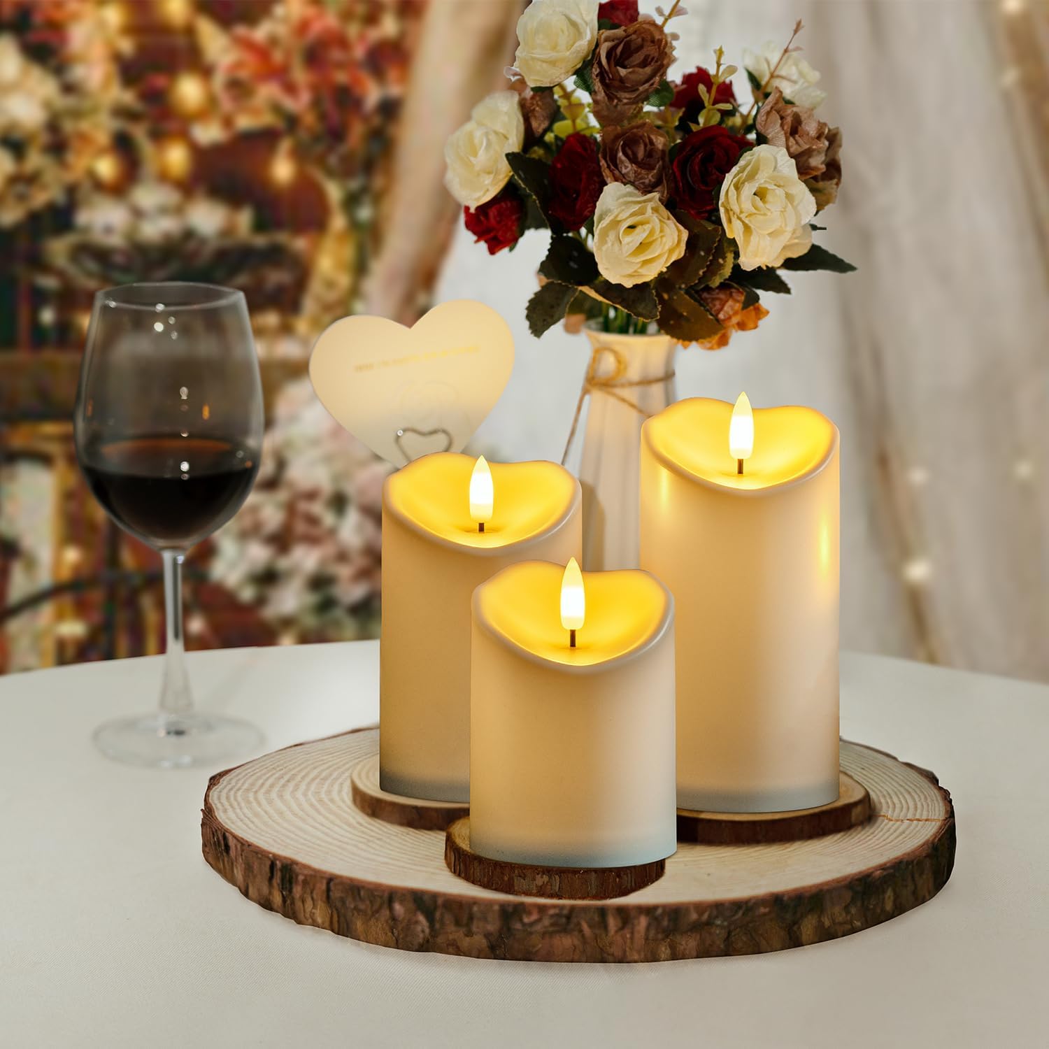 Detalle de AMAGIC Ivory White LED Flameless Candles, 3-Pack in 4", 5" and 6