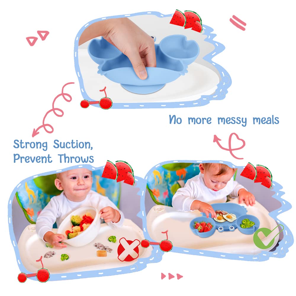Detalle de Vicloon Baby Teller aus Silikon mit Saugnäpfen (3 Fächer, BPA-frei) – rutschfest für Baby & Kleinkind