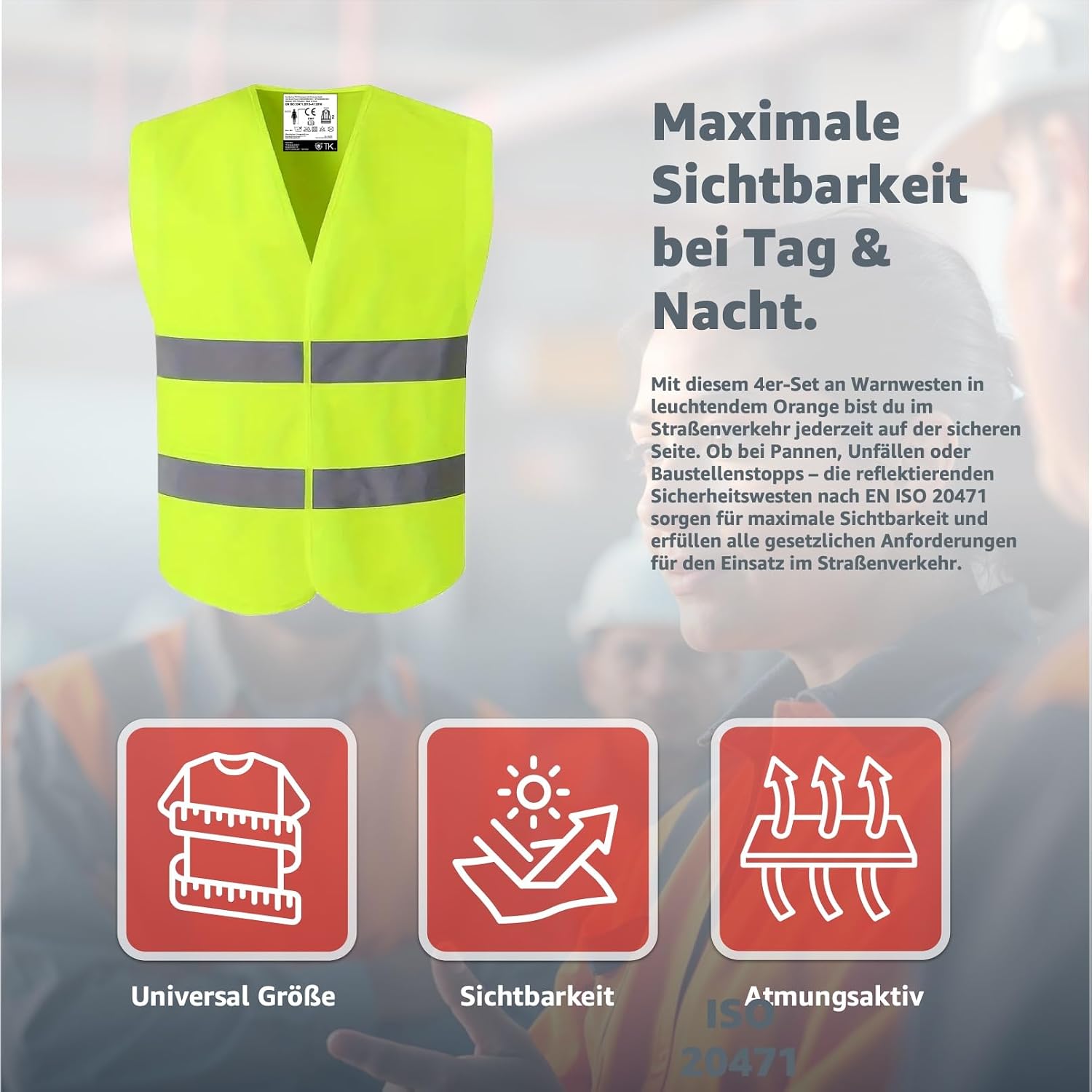 Detalle 2 de TK Gruppe Timo Klingler Warnwesten 4 Stück 🦺