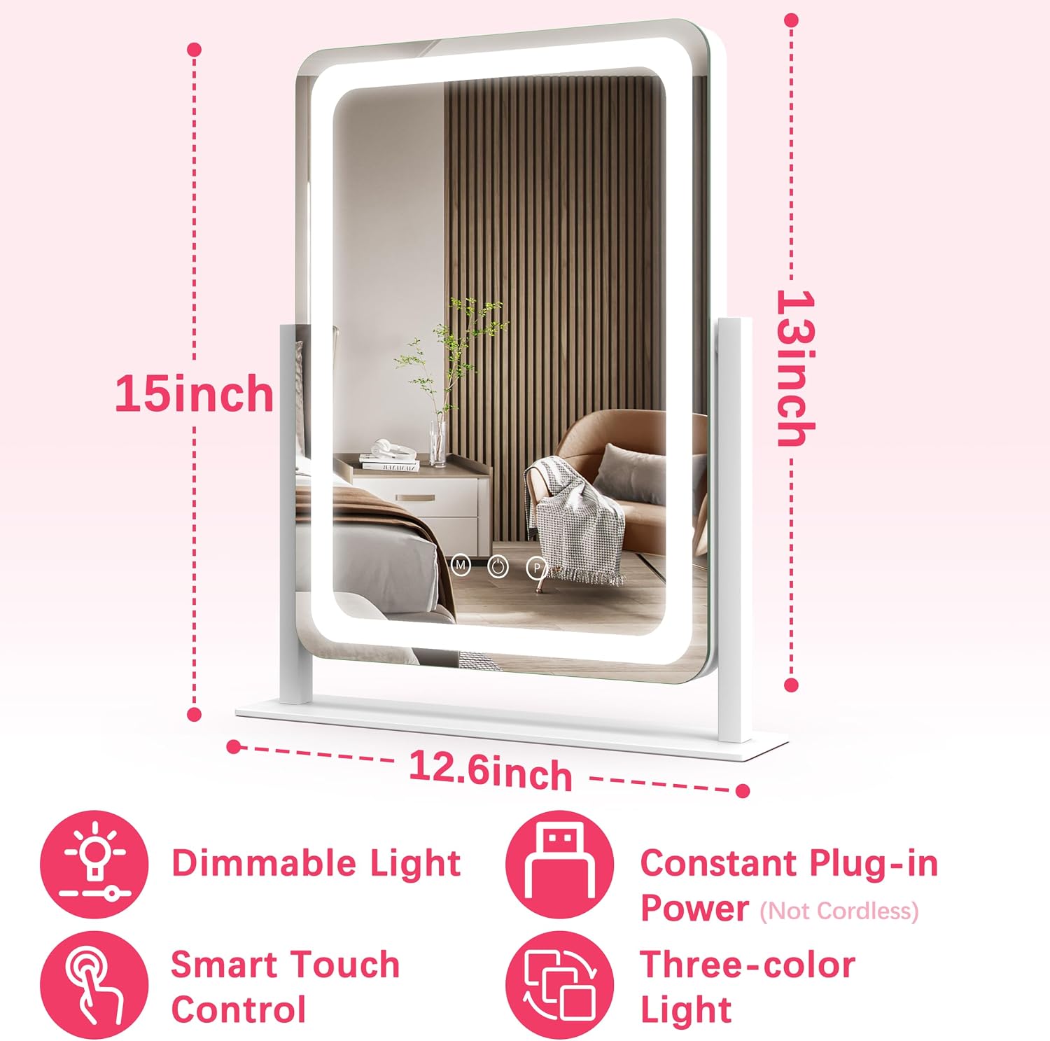 Detalle 2 de ROLOVE Vanity Mirror with Lights 12.6"×15" LED Makeup Mirror
