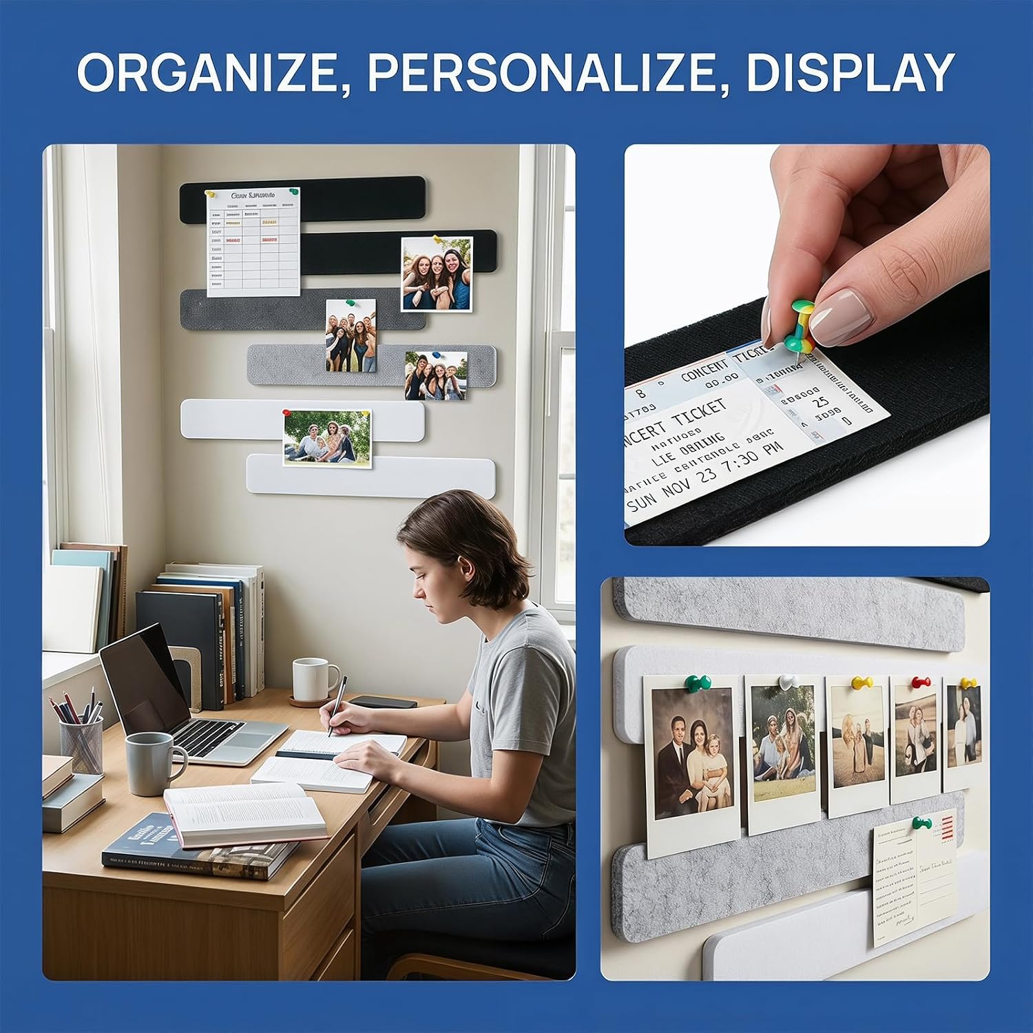Detalle 1 de AMSGANK Felt Pin Board Strips, 8-Pack