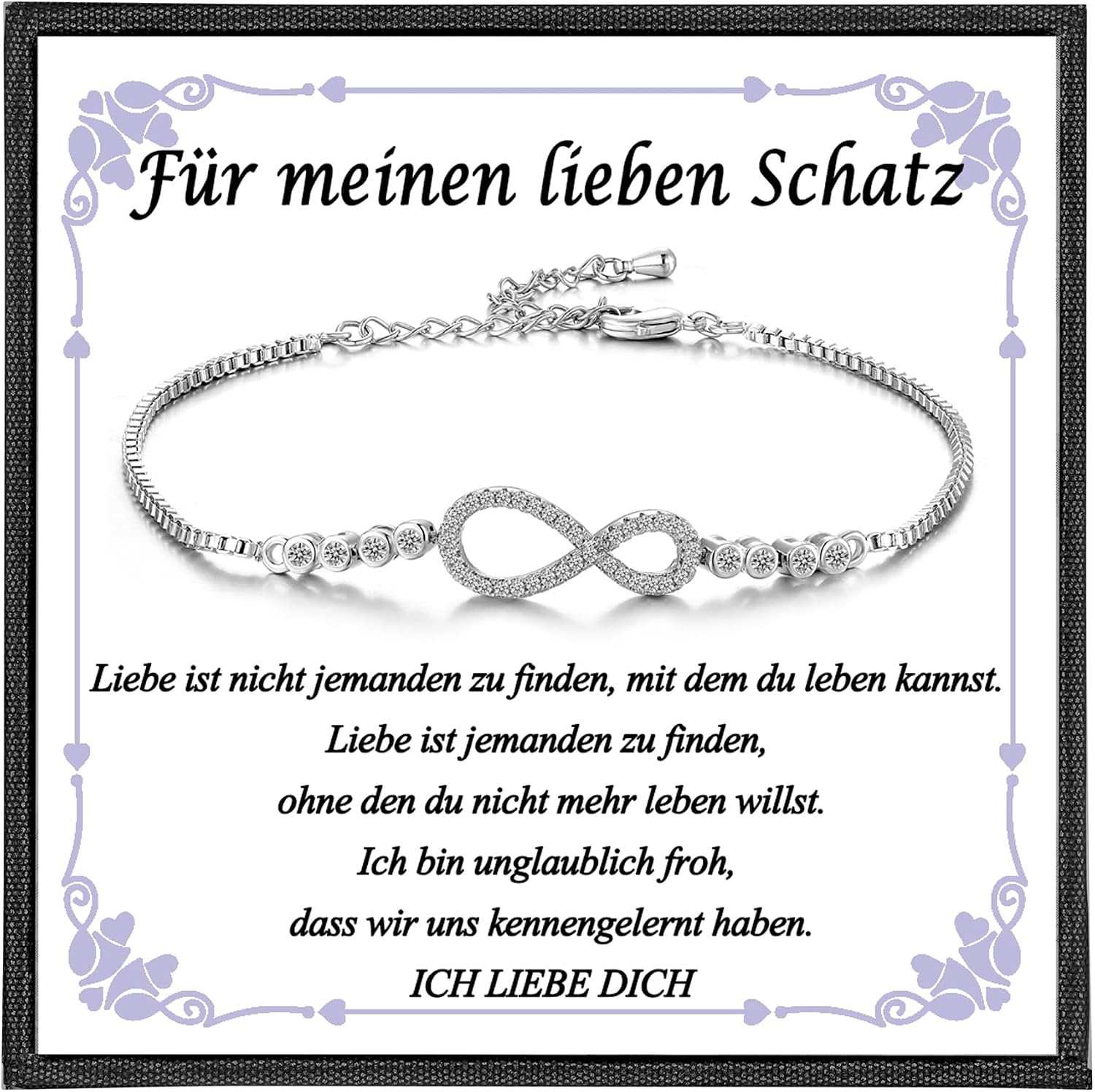 Detalle de USEEDOVIA Unendlichkeitszeichen Armband – Infinity Schmuck mit AAA Zirkonia, 18+6 cm