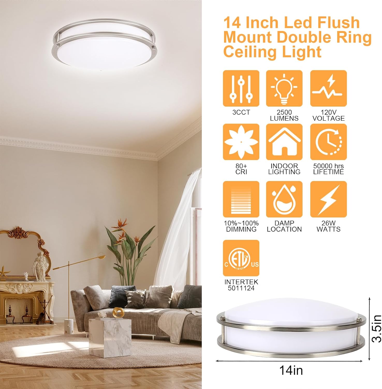 Thumbnail 5 de ENATECLITE 14 inch LED Flush Mount Ceiling Light Fixture