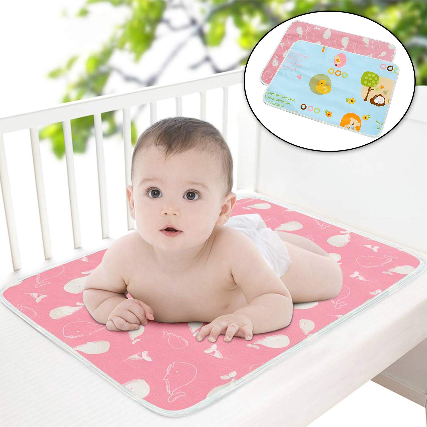 Detalle 2 de 2er-Pack Baby-Wickelunterlagen 50x70 cm, waschbar, wasserdicht und atmungsaktiv – wiederverwendbare Wickelauflagen