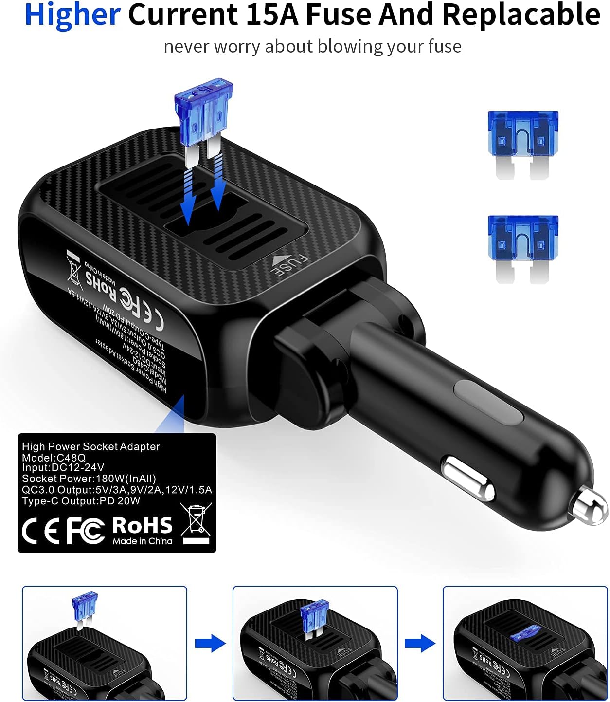 Thumbnail 4 de SUPERONE 180W Cigarette Lighter Splitter with 20W PD and 2 Sockets
