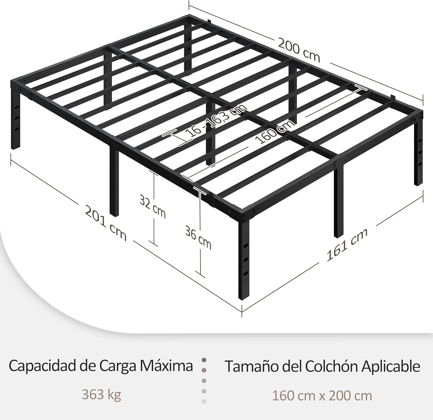 Detalle 2 de Yaheetech Bastidor de Cama Metálico 160x200 cm