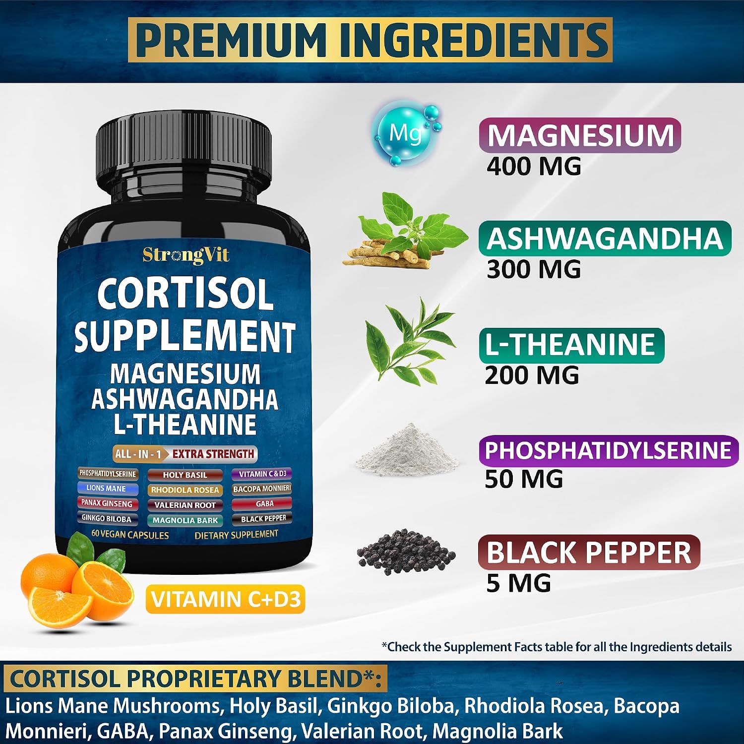 Detalle 2 de StrongVit Cortisol Supplement, 60 Capsules with Magnesium and Ashwagandha