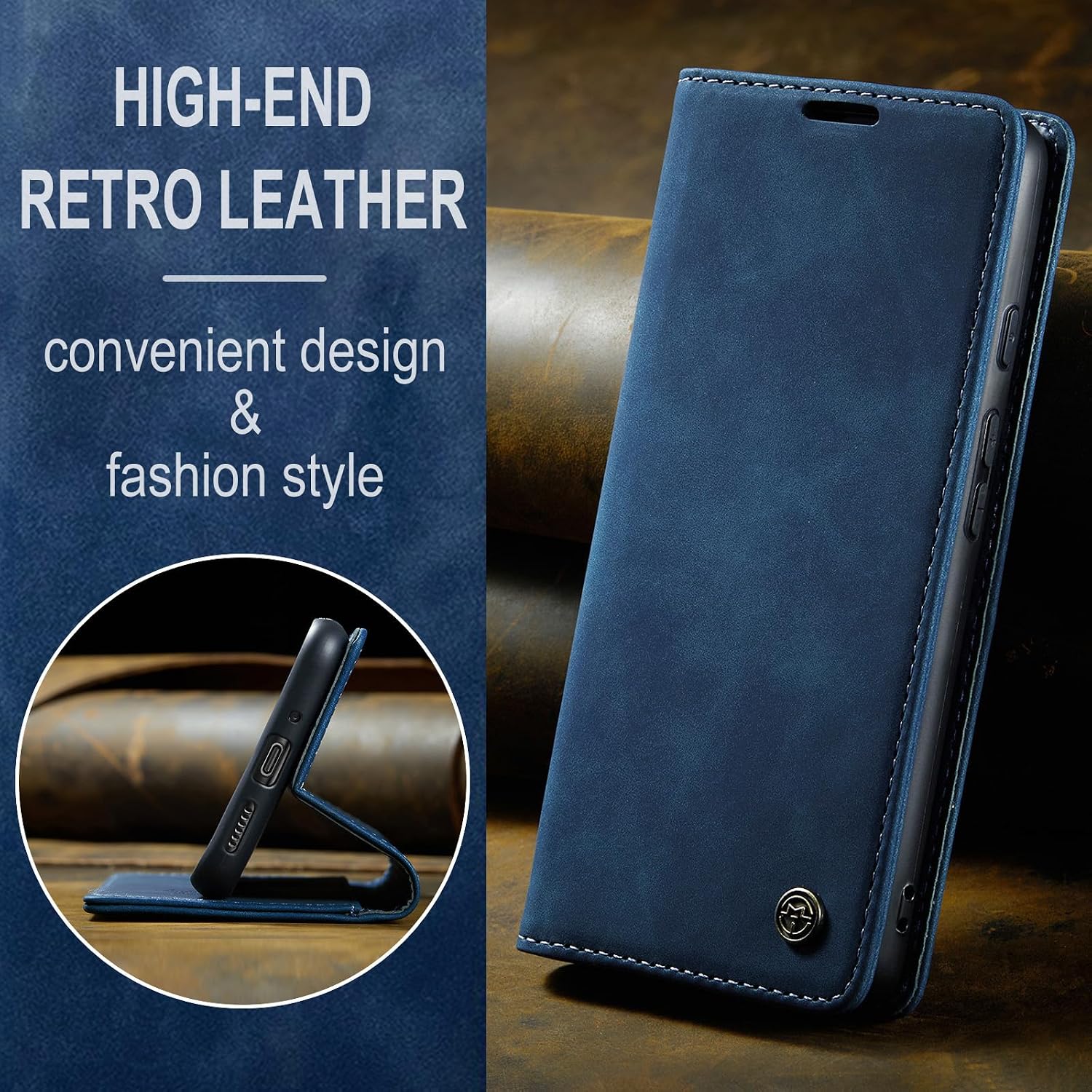 Detalle 2 de Samokor Leder-Flip-Hülle für Google Pixel 10 Pro 5G – Blau, Wallet-Stil mit Standfunktion