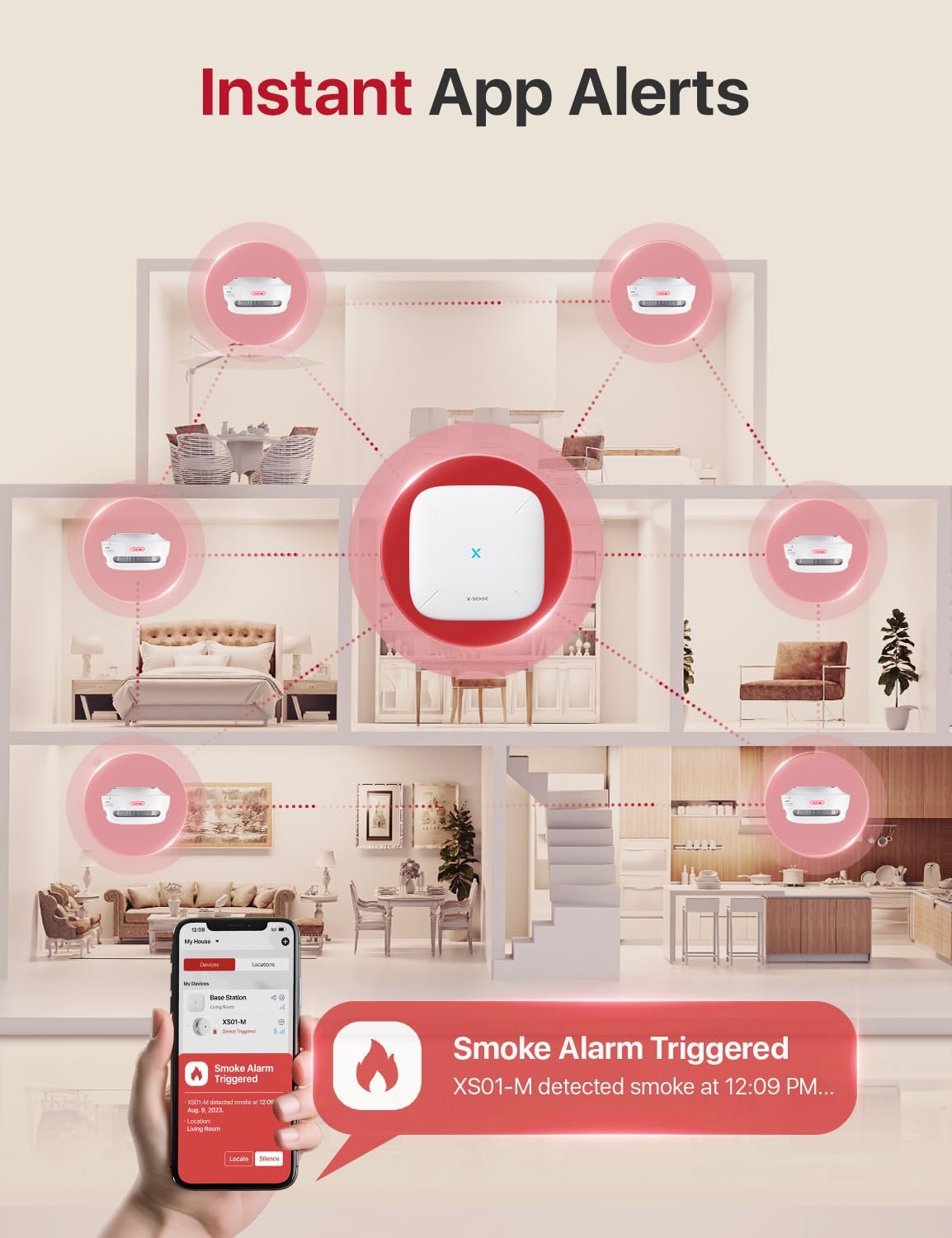 Thumbnail 1 de X-Sense Wi‑Fi Smoke Alarm XS01-M (EN 14604) — Works with SBS50 base station, X-Sense Home Security app