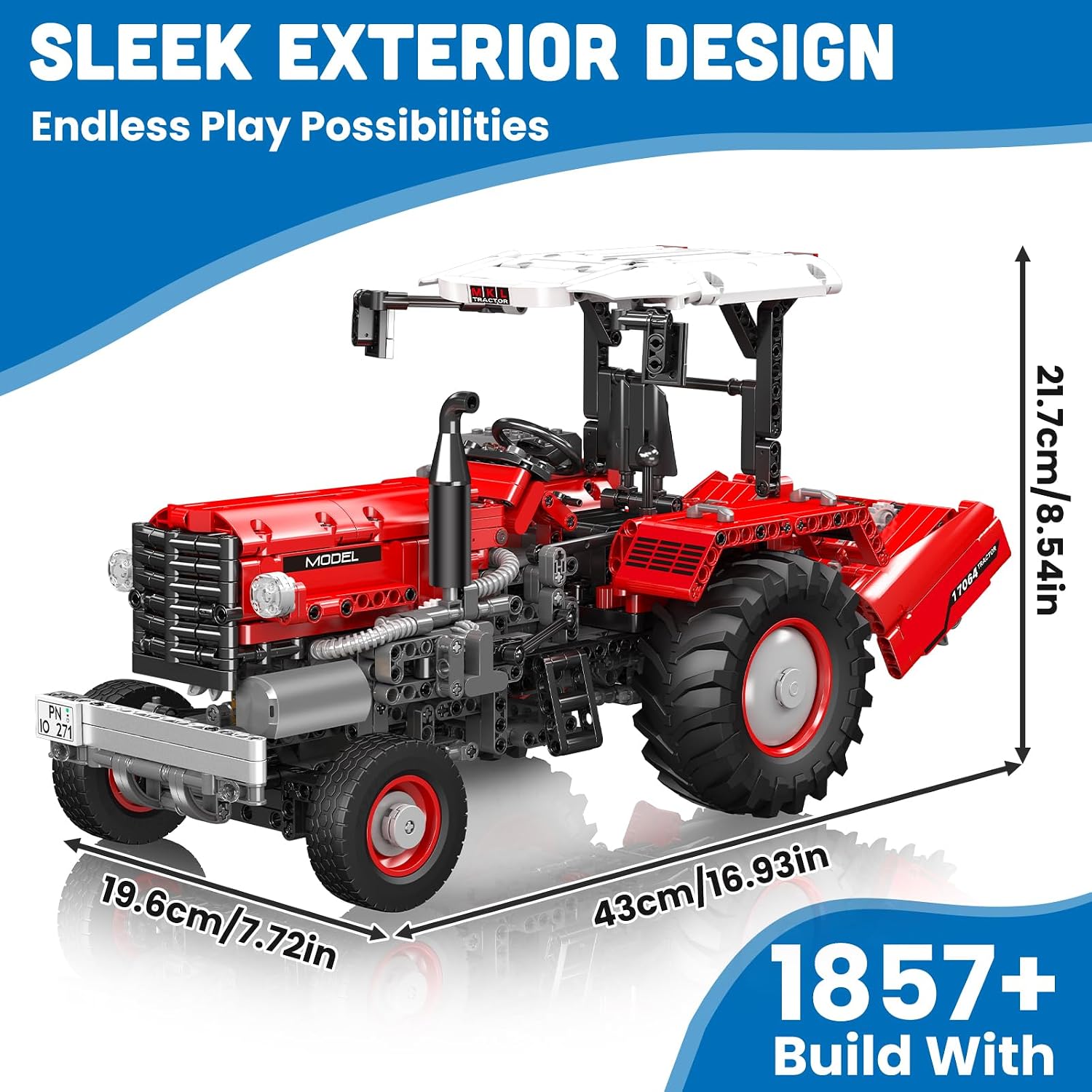 Detalle de Mould King 17064 Technik 3 in 1 Ferngesteuerter Traktor Harvester – 1857 Teile, App- und Fernsteuerung