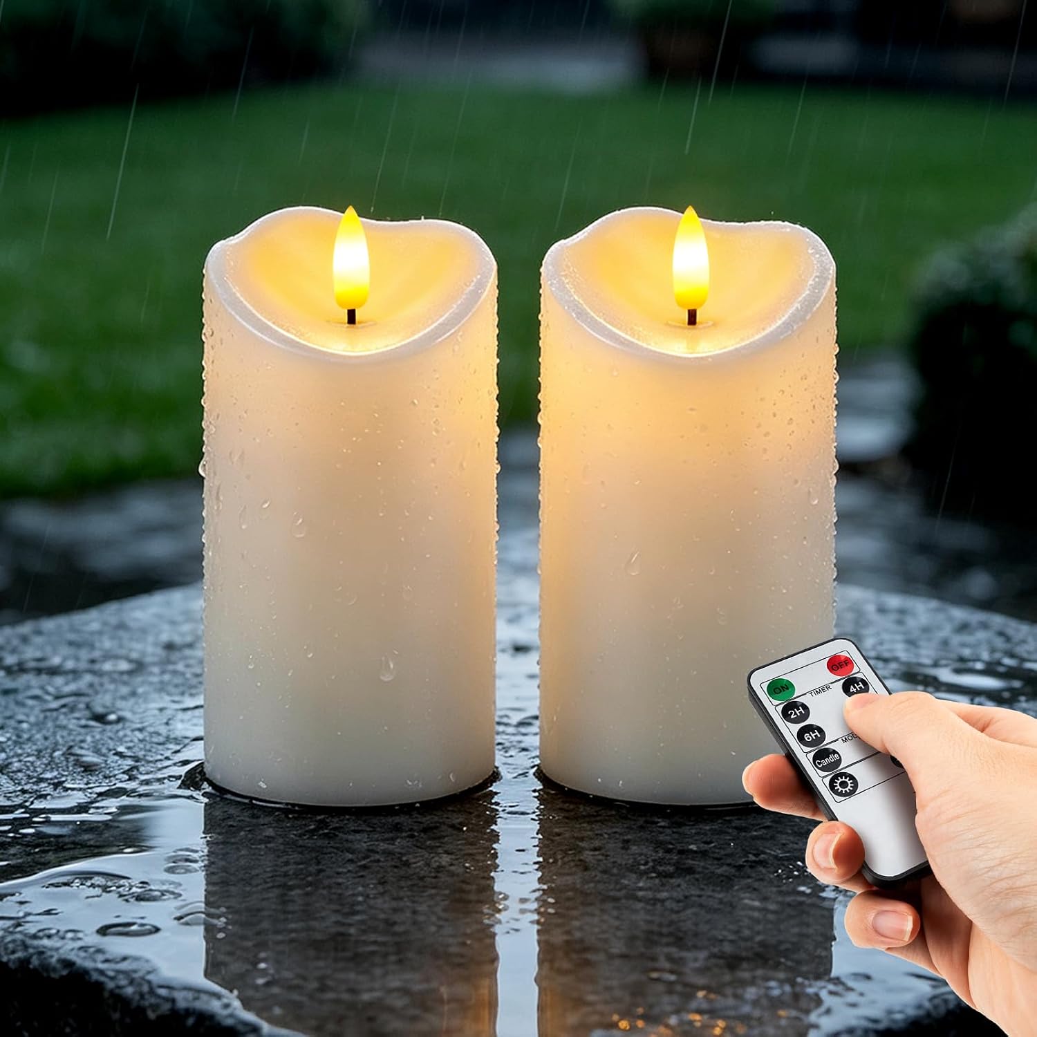 Detalle de AMAGIC Ivory White LED Flameless Candles, 3" x 6", Waterproof, Remote Timer