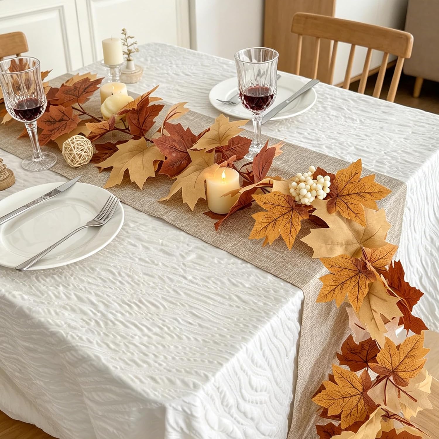 Detalle 2 de Cherica JH012-Brown-2 Fall Garland with Lights, 12-Foot Brown Maple Leaves