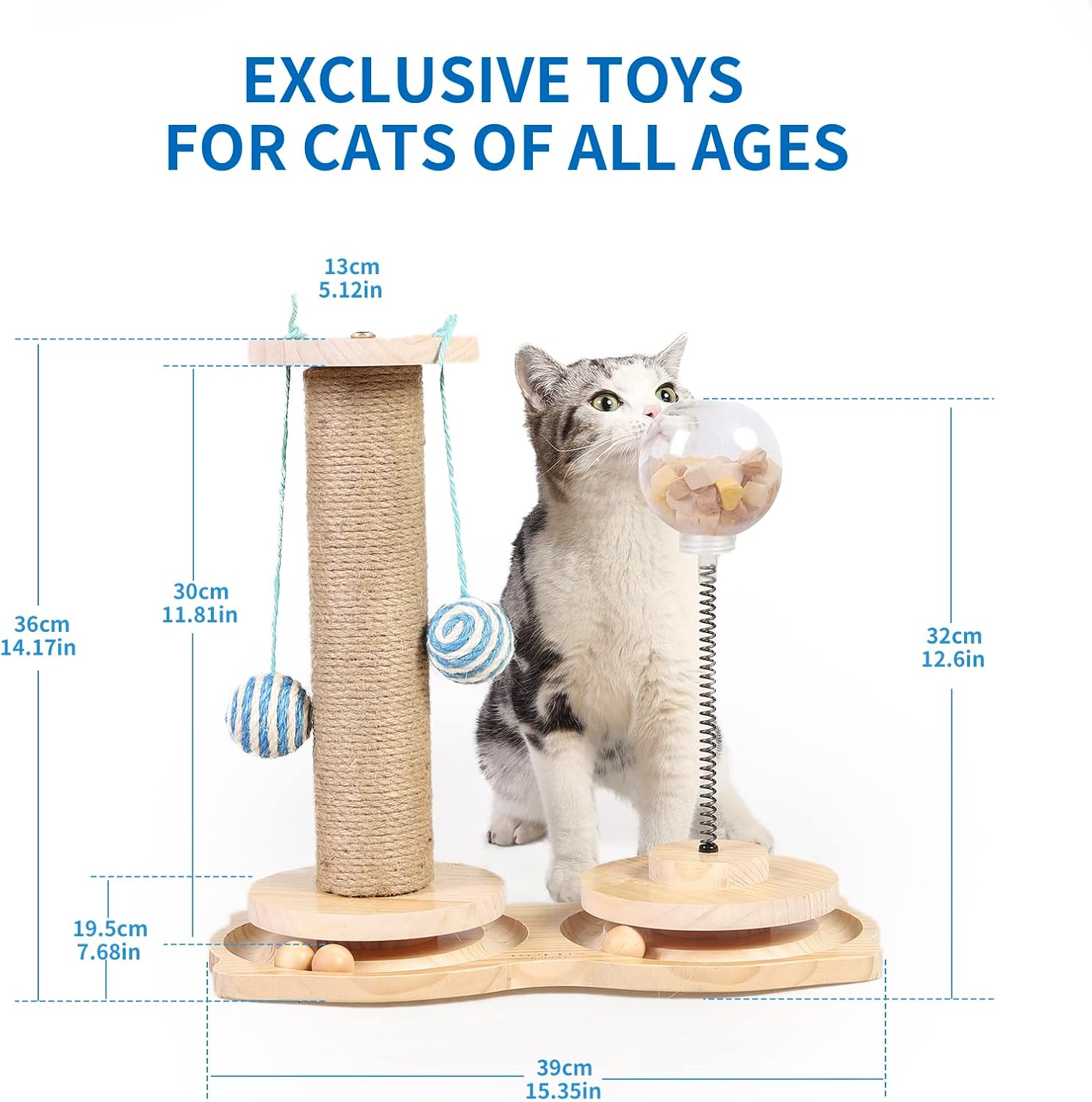 Detalle 2 de Marchul 4 in1 Interactive Cat Toy: Natural Sisal Scratcher, Feeder & Roller Track Ball