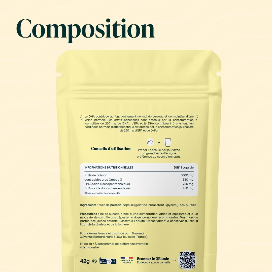 Thumbnail 5 de Omega 3 Huile de Poisson 1000 mg Pure et Concentrée Essentials by Novoma – Cure d’1 mois