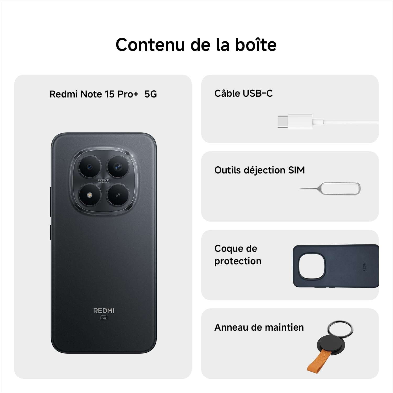 Detalle de Xiaomi Redmi Note 15 Pro+ 5G (12+512 Go) — écran AMOLED 1,5K 6,83" et batterie 6500 mAh, noir