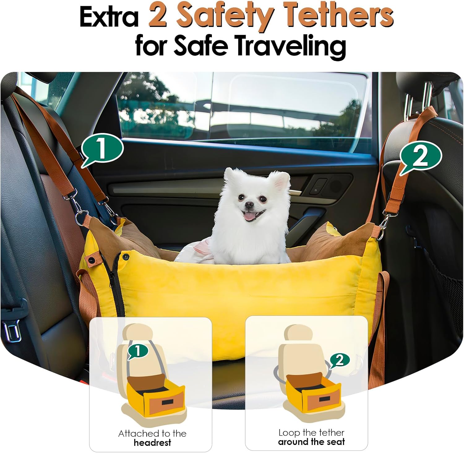 Detalle de Dog Car Seat for Small & Medium Pets up to 15kg — Portable Travel Bed with Extendable Rest Area