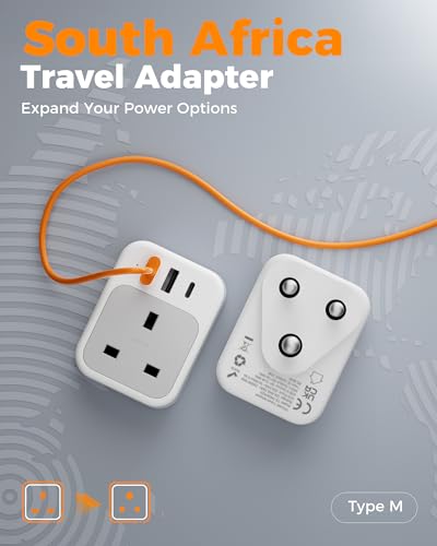 Thumbnail 6 de TESSAN South African Plug Adapter with USB-C, 2 USB-A Ports and 1 Socket