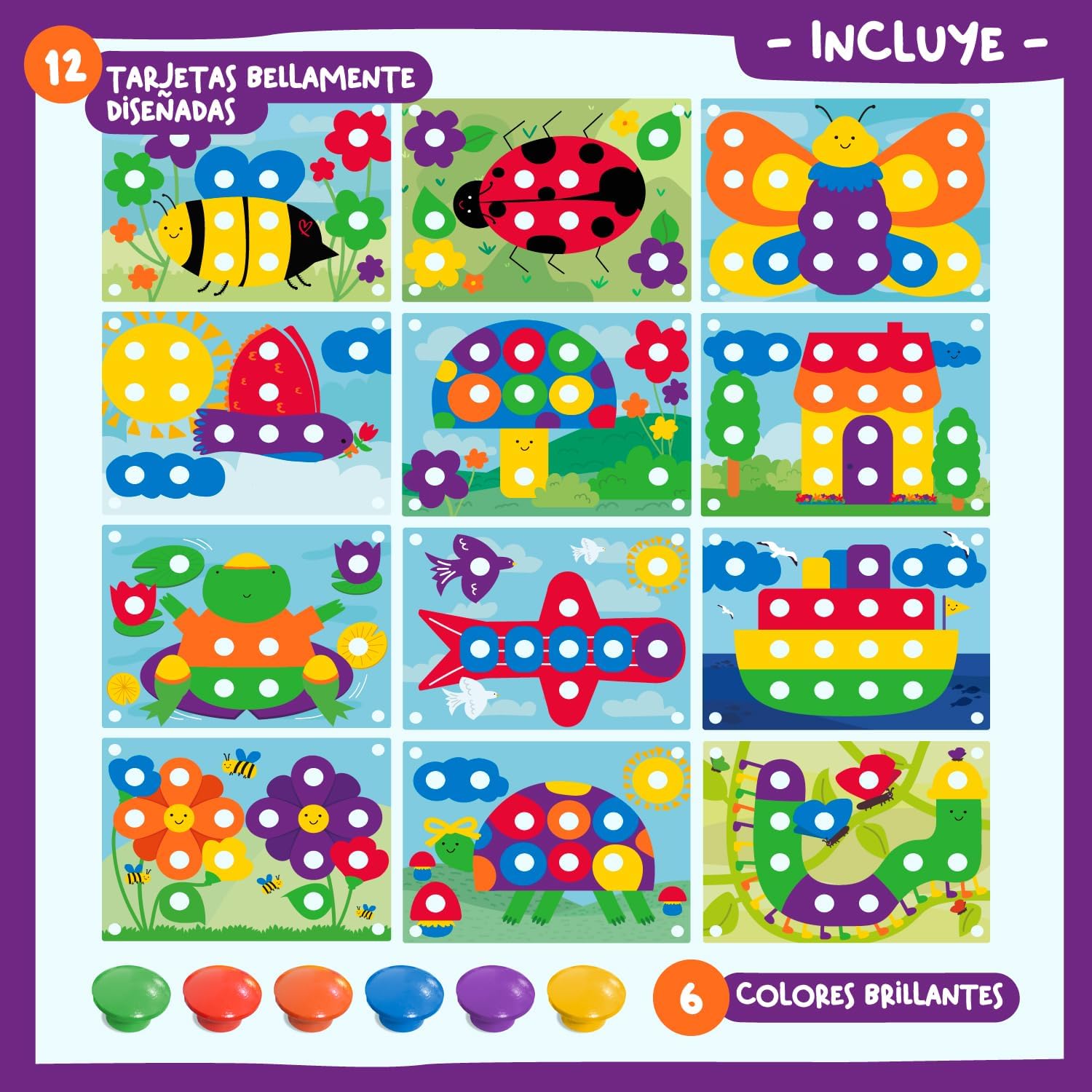 Thumbnail 2 de Nene Toys Puzzle de madera Montessori para niños de 2+ años con botones de colores